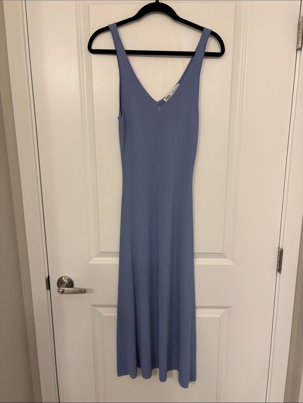 Zara Sleeveless V-Neck Midi Dress in Periwinkle Blue